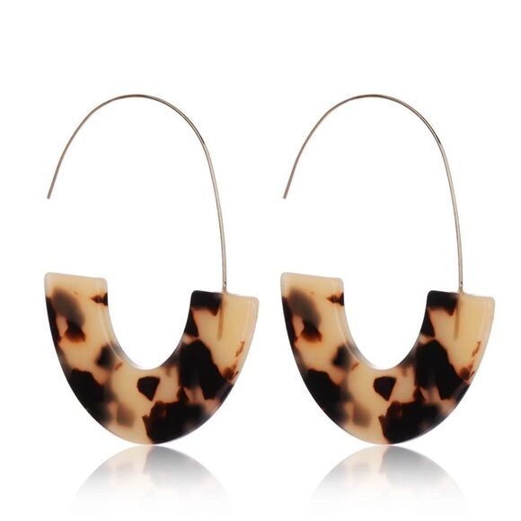 Blonde Leopard Tortoiseshell Acetate Semi-Circle Earrings NWT - Picture 3 of 8